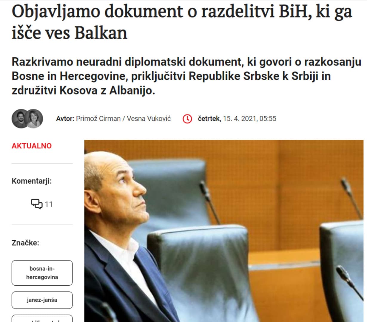 Slovenski portal objavio Janšin "non-paper": Kako raskomadati BiH? - slika 1