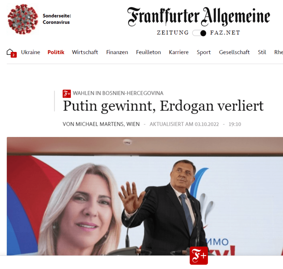 FAZ: U BiH Putin pobeđuje, Erdogan gubi - slika 1