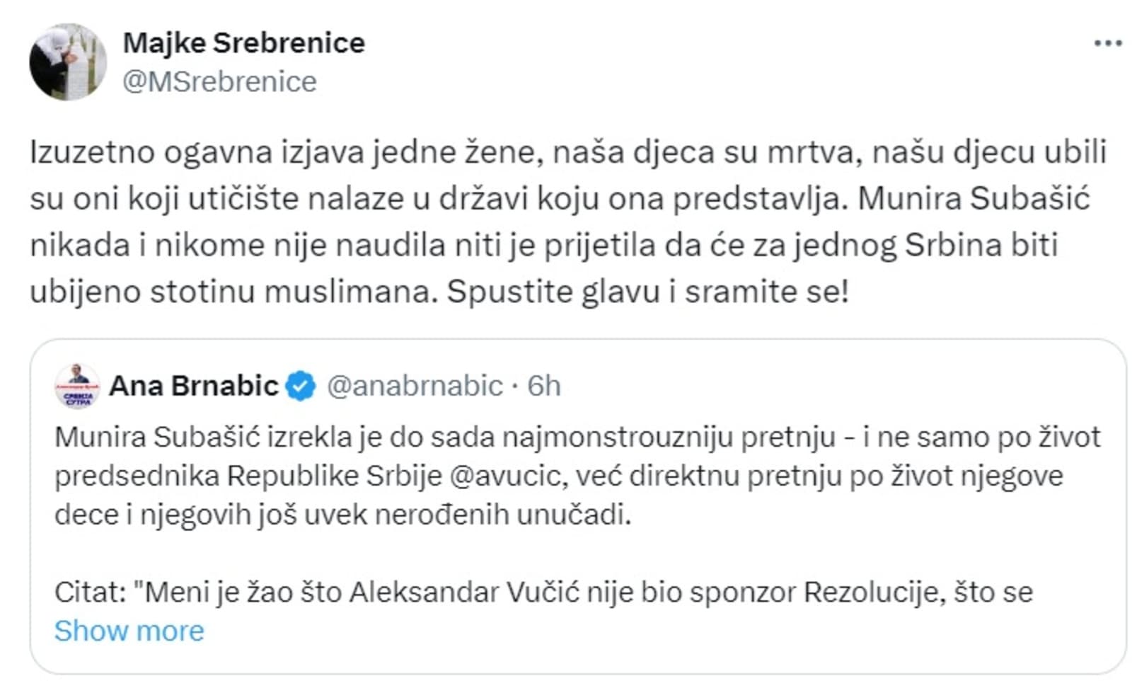 Majke Srebrenice Ani Brnabić: Spustite glavu i sramite se! - slika 1
