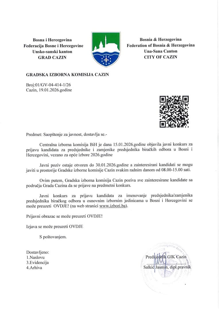 Cazin: Biraju se predsjednici i zamjenici predsjednika biračkih odbora - slika 1