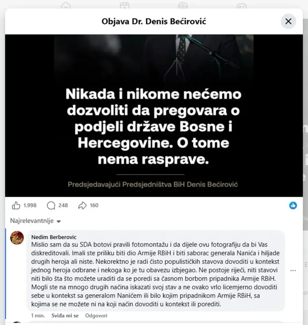 Bećirović blokira pripadnike Armije R BiH. Ne sviđa mu se šta misle - slika 1