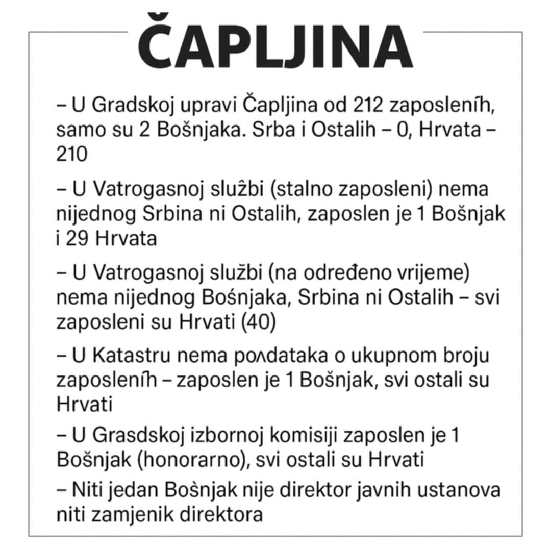 Aparthejd u Čapljini. Najavljeno primanje novih uposlenika gradskih vlasti. Rampa za Srbe i Bošnjake! - slika 1