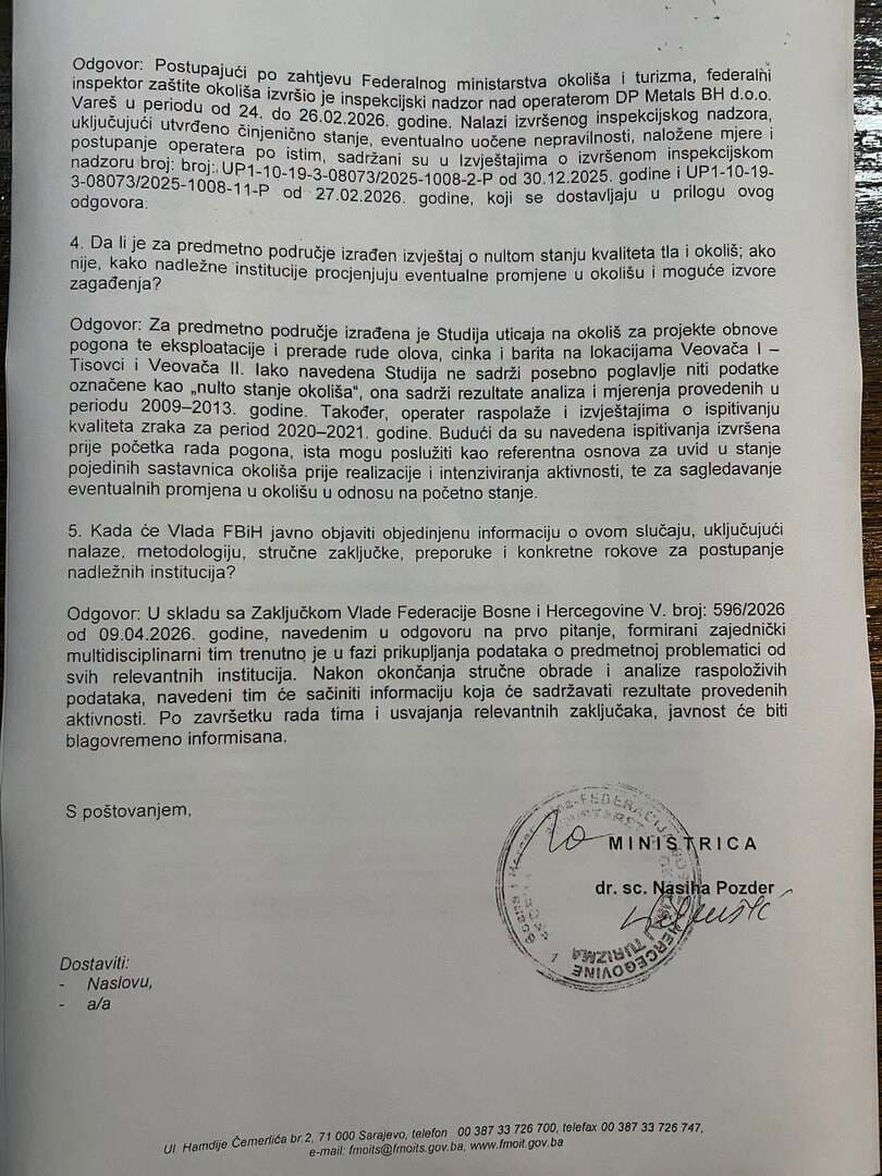 Gratz upozorio na nalaze olova u krvi stanovnika Vareša: Institucije nemaju potpune podatke - slika 2