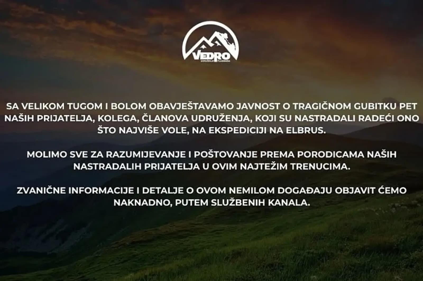 Planinarsko društvo Vedro oprostilo se od stradalih članova: "Molimo sve za poštovanje prema porodicama" - slika 1