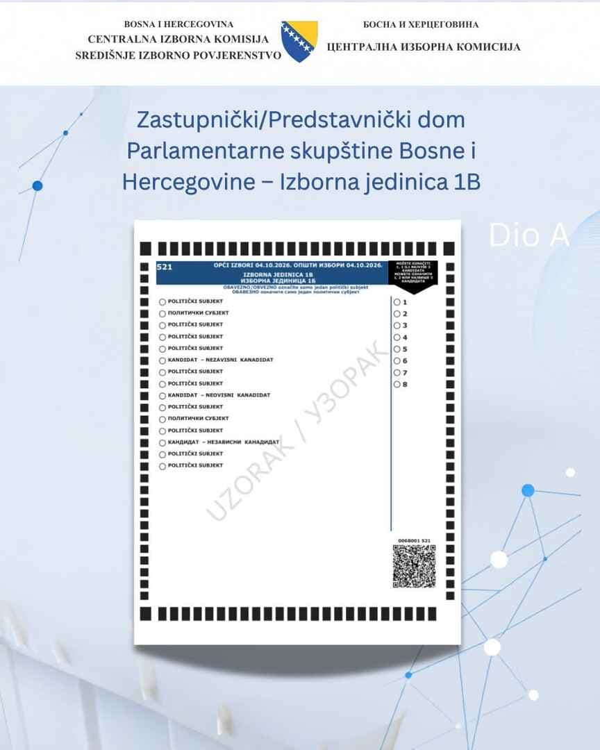CIK BiH objavio kako će izgledati glasački listići za Opće izbore 2026. godine - slika 1