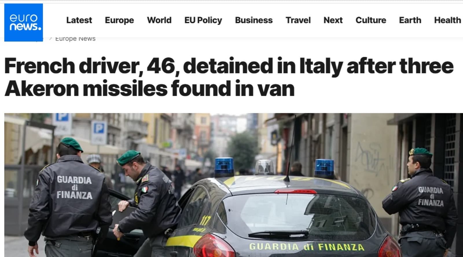 Francuz uhapšen u Italiji: U kombiju pronađene tri rakete Akeron - slika 1