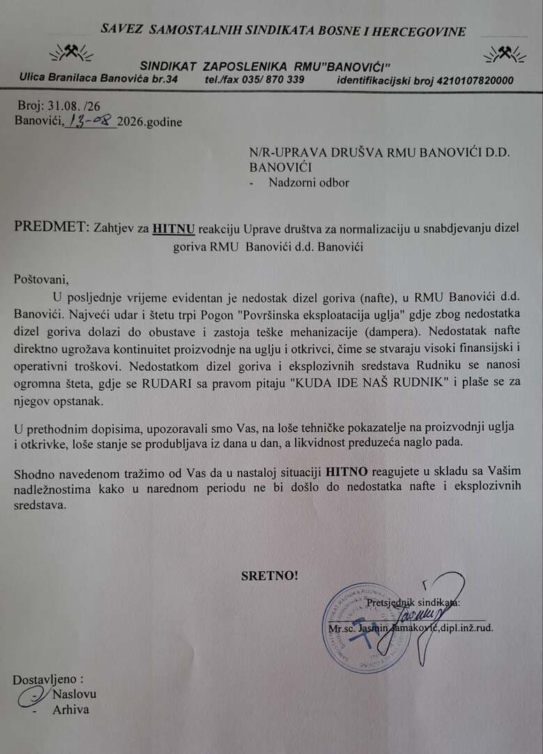 Dramatično upozorenje sindikata: RMU "Banovići" ostao bez goriva i eksploziva, stala teška mehanizacija! - slika 1