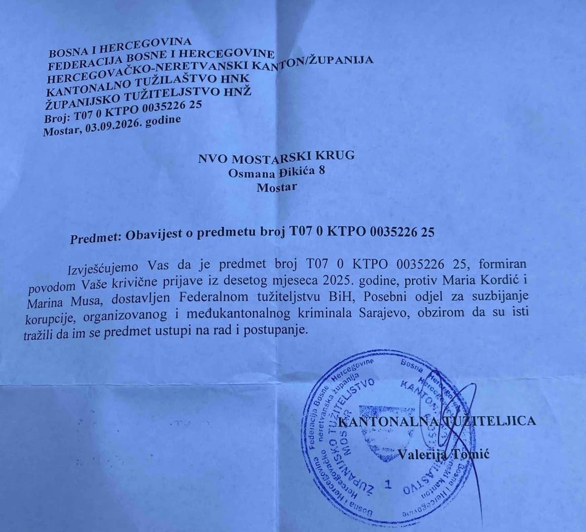 POSKOK preuzeo predmet protiv gradonačelnika Mostara Marija Kordića - slika 1