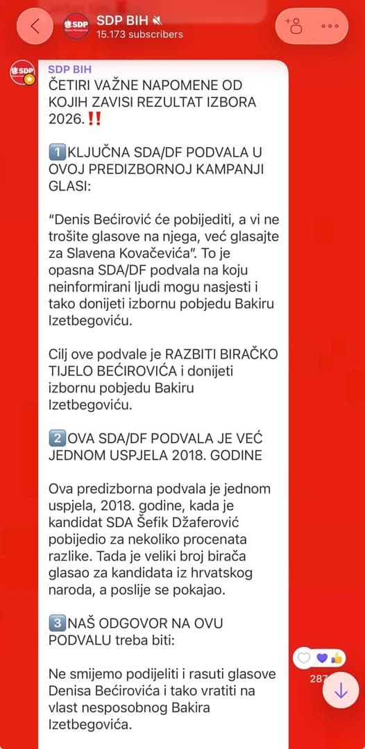 SDP članovima poslao četiri izborne instrukcije: Slaven Kovačević ne smije proći! Ne rasipajte glasove Denisa Bećirovića - slika 1