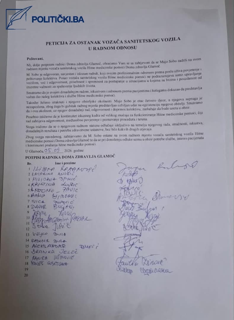 Zbog otkaza Bošnjaku pobuna u Domu zdravlja Glamoč: I Srbi i Hrvati potpisuju peticiju - slika 1