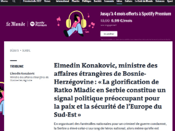 Konaković u Le Mondeu upozorio Evropu: Veličanje Mladića u Srbiji prijetnja je miru i sigurnosti regiona