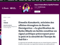 Konaković u Le Mondeu upozorio Evropu: Veličanje Mladića u Srbiji prijetnja je miru i sigurnosti regiona