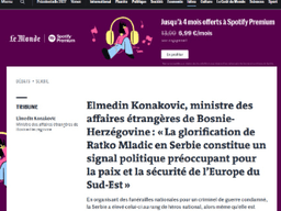 Konaković u Le Mondeu upozorio Evropu: Veličanje Mladića u Srbiji prijetnja je miru i sigurnosti regiona