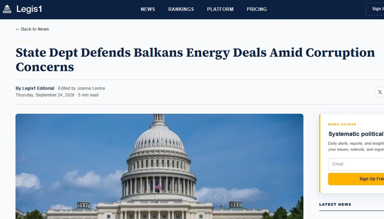 Američki medij: State Department pod pritiskom Kongresa zbog energetskih poslova u BiH - slika 1