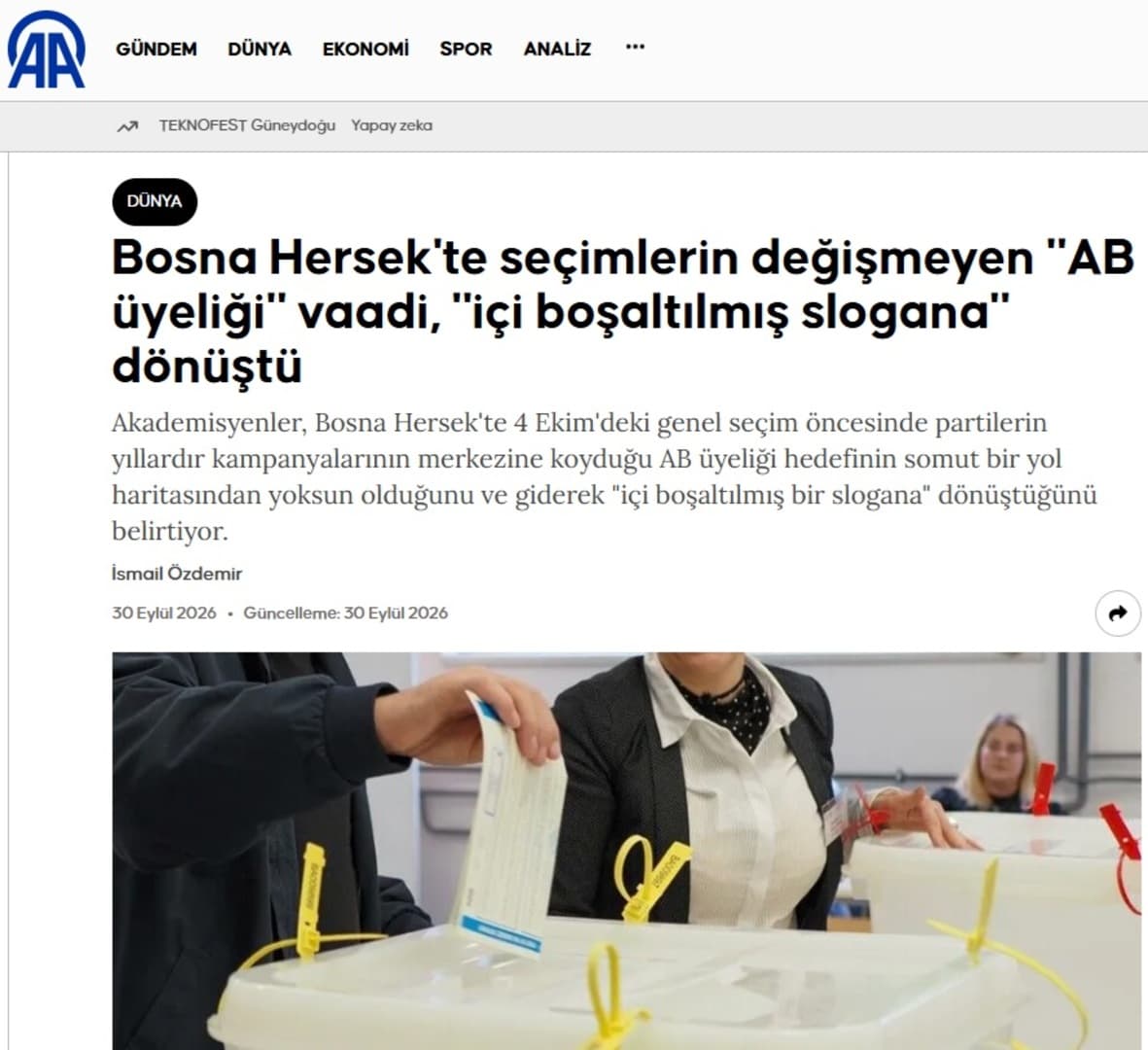 Turski medij pred izbore u BiH: Članstvo u EU postalo „prazan slogan“ - slika 1