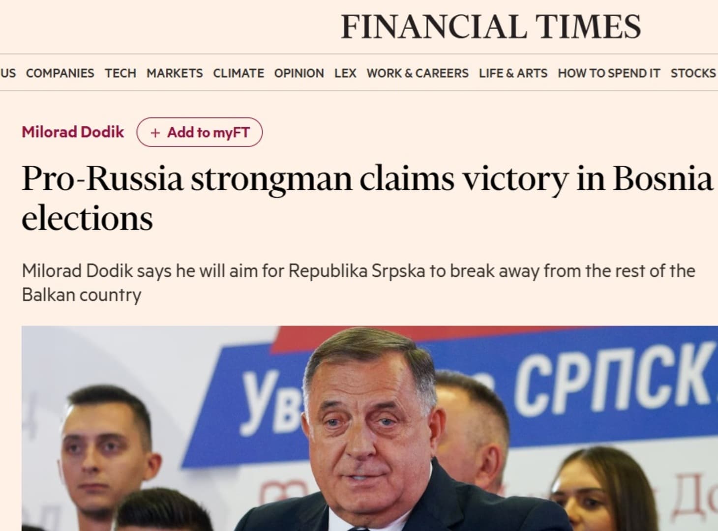 Financial Times: Dodik se politički vratio, zahvaljuje Trumpu i Putinu - slika 1