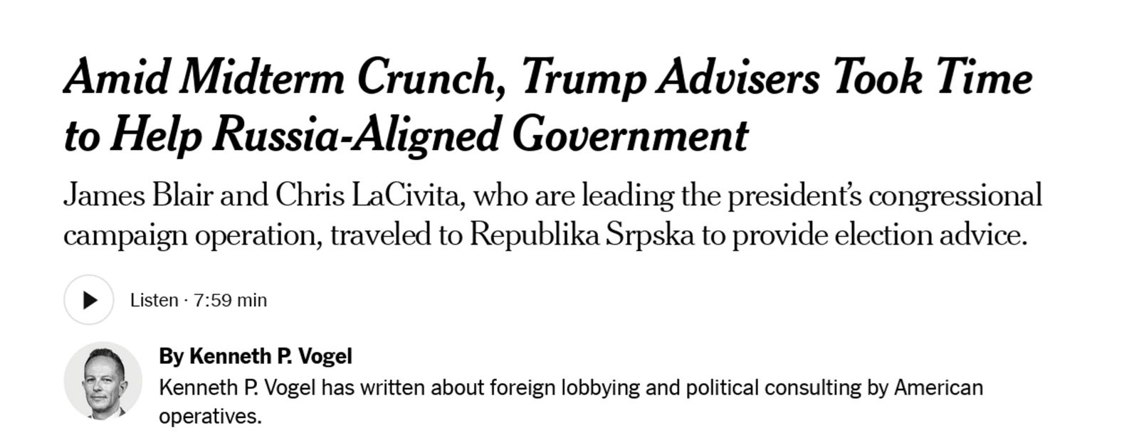 NYT: Trumpovi ključni politički operativci usred američke kampanje pomagali vlastima Rs - slika 1