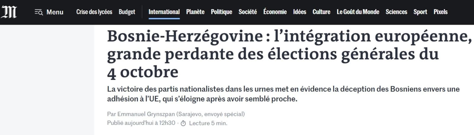 Le Monde: Evropska unija najveći je gubitnik izbora u BiH, nacionalisti su potisnuli evropsku budućnost - slika 1