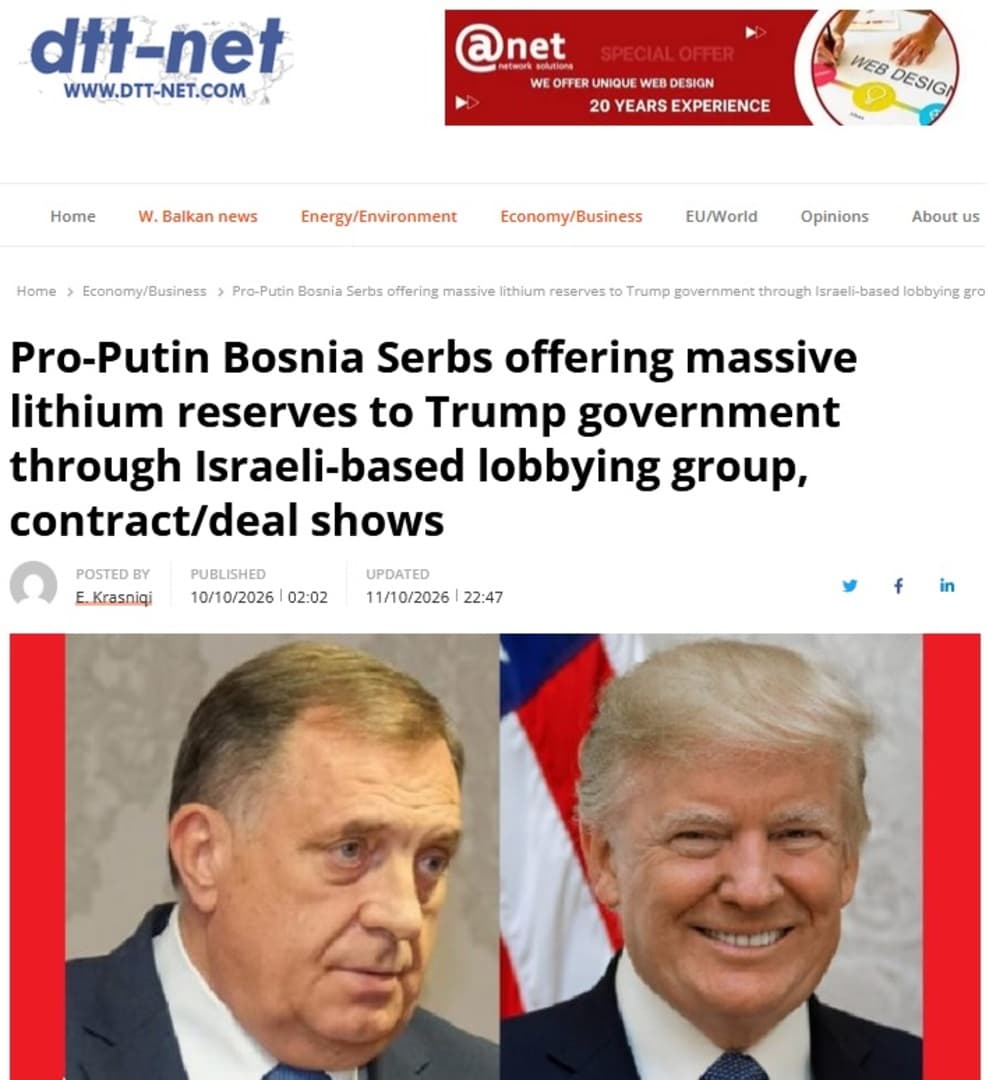 Litij u Loparama dio lobističke ponude vlasti Rs Trumpovoj administraciji - slika 1