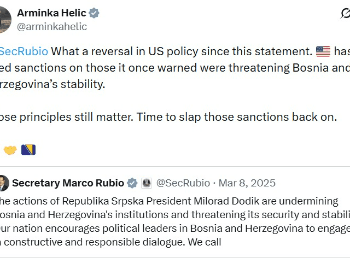 Helić prozvala Rubija: Vrijeme je za vraćanje sankcija Dodiku!