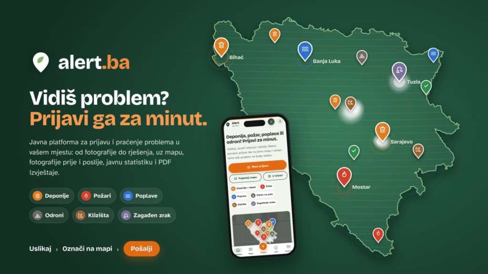 Pokrenuta platforma alert.ba: Građani mogu prijaviti deponije, požare, klizišta i zagađenje zraka - slika 1