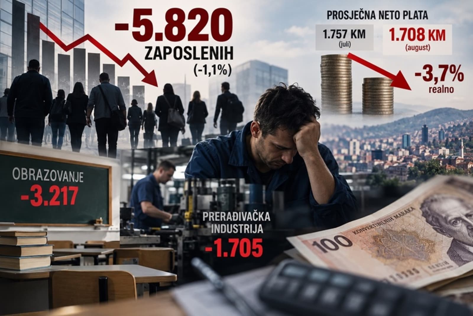 U FBiH za mjesec dana gotovo 6.000 zaposlenih manje, realne plate pale za 3,7 posto - slika 1