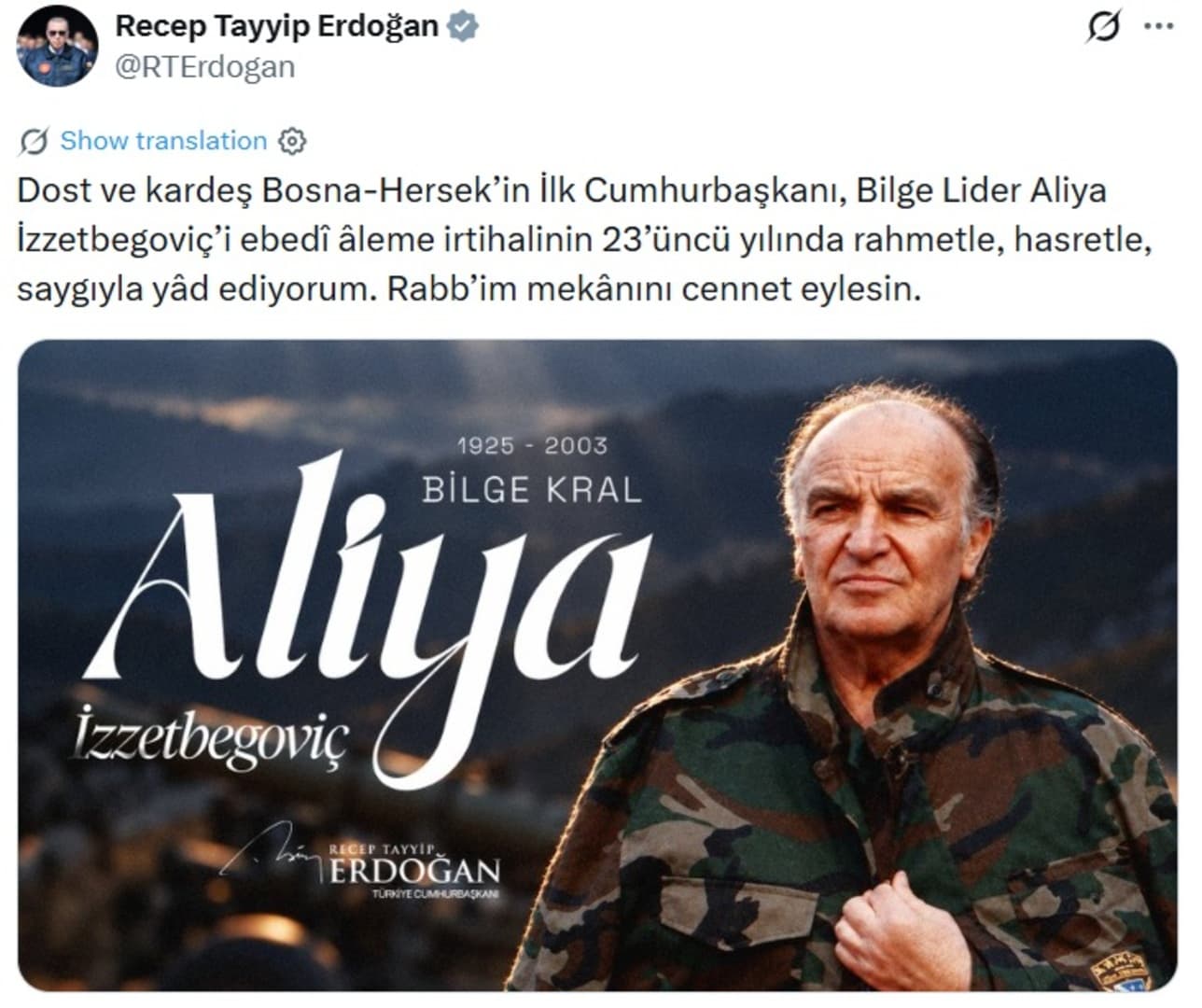 Erdoğan o Aliji Izetbegoviću: S milošću, čežnjom i poštovanjem čuvam sjećanje na mudrog lidera - slika 1