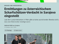 Austrija obustavila istragu protiv dvojice osumnjičenih za snajperske napade na civile u Sarajevu