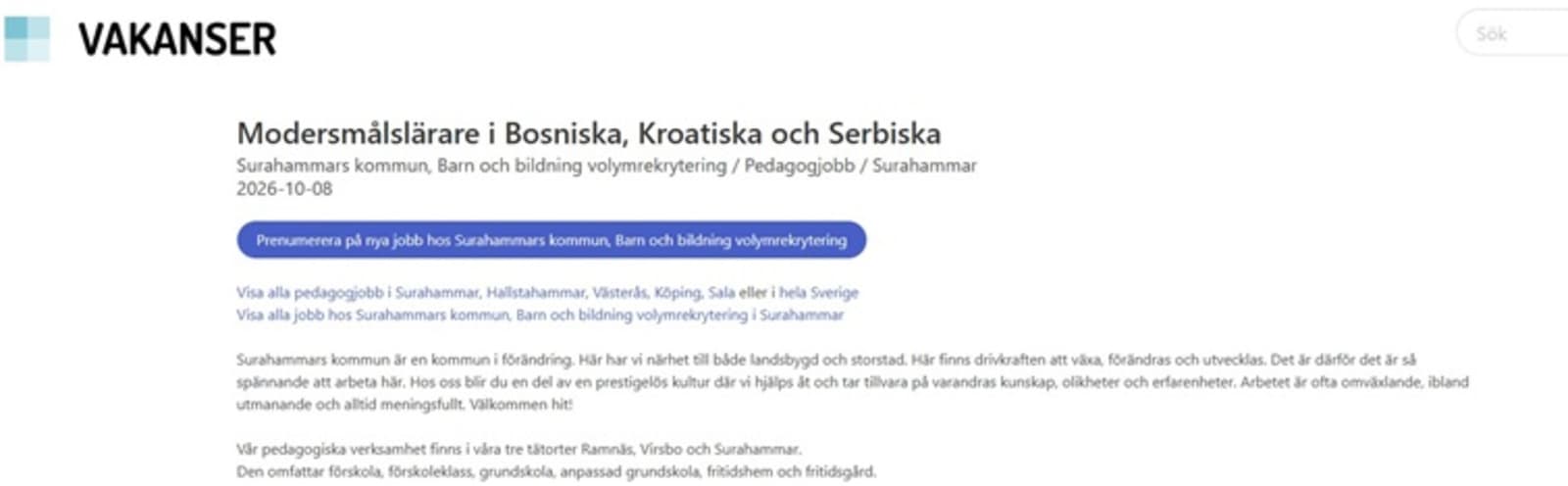 Švedska općina zapošljava nastavnike bosanskog, hrvatskog i srpskog jezika - slika 1