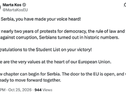 Marta Kos čestitala Studentskoj listi: Za Srbiju može početi novo poglavlje
