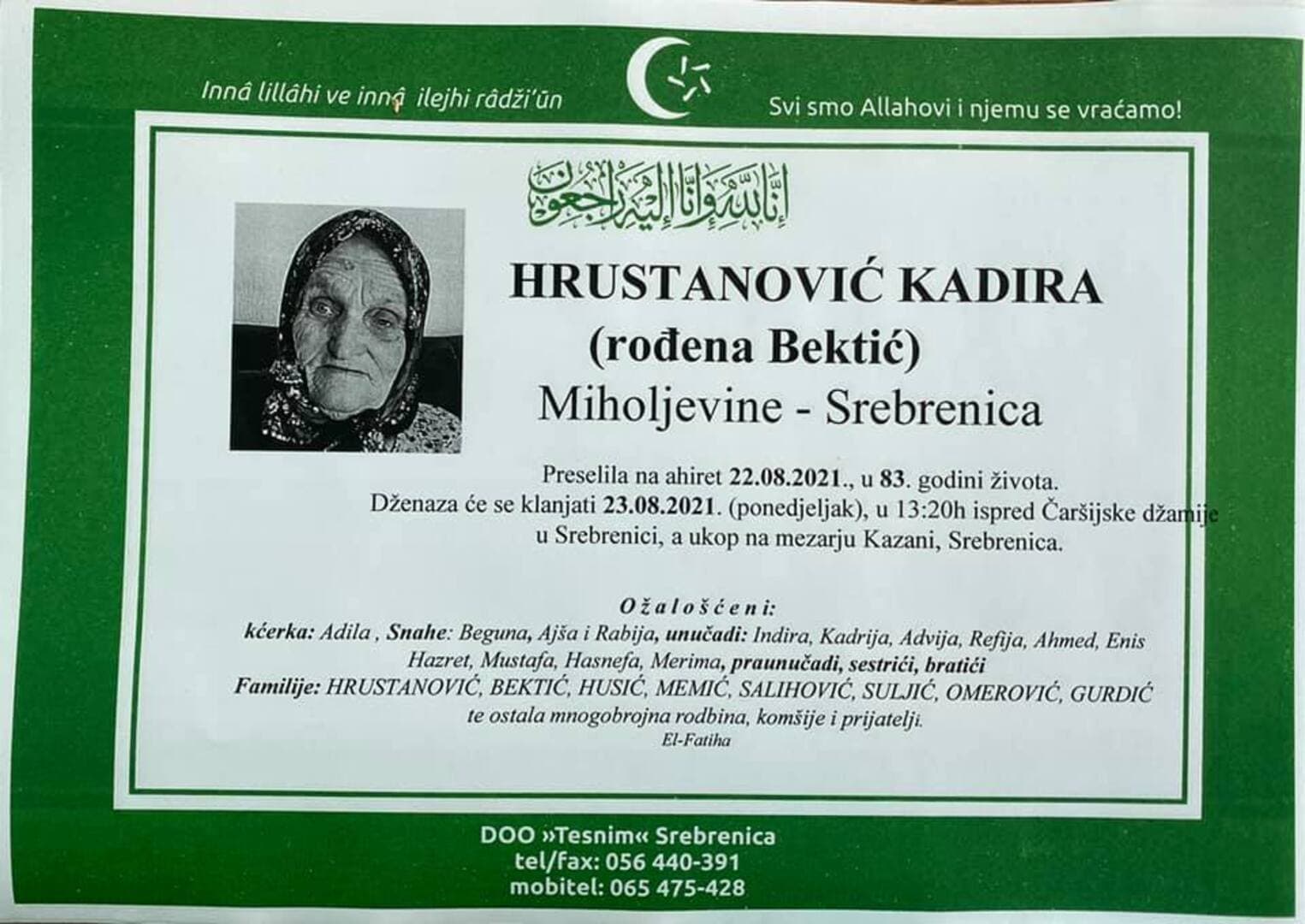 Umrla je nana Kadira Hrustanović - slika 1