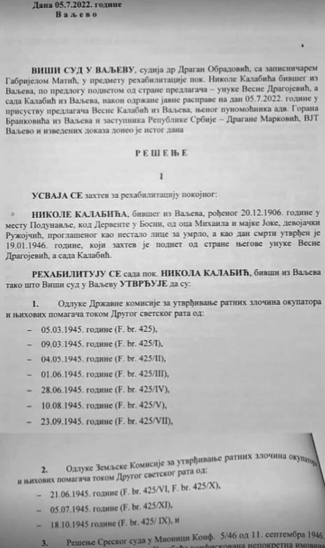 Nacifikacija Srbije: Rehabilitiran i Nikola Kalabić - slika 1