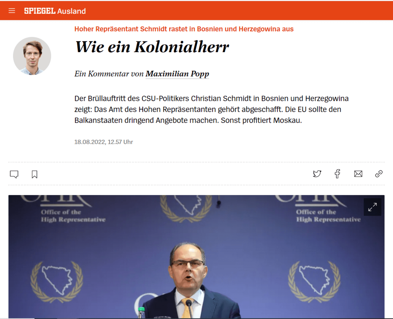 Spiegel: Visoki predstavnik Schmidt poludio u Bosni i Hercegovini - slika 1