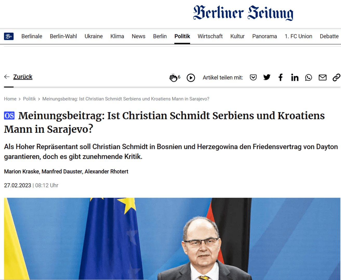 "Da li je Christian Schmidt čovjek Srbije i Hrvatske u Sarajevu?" - slika 1