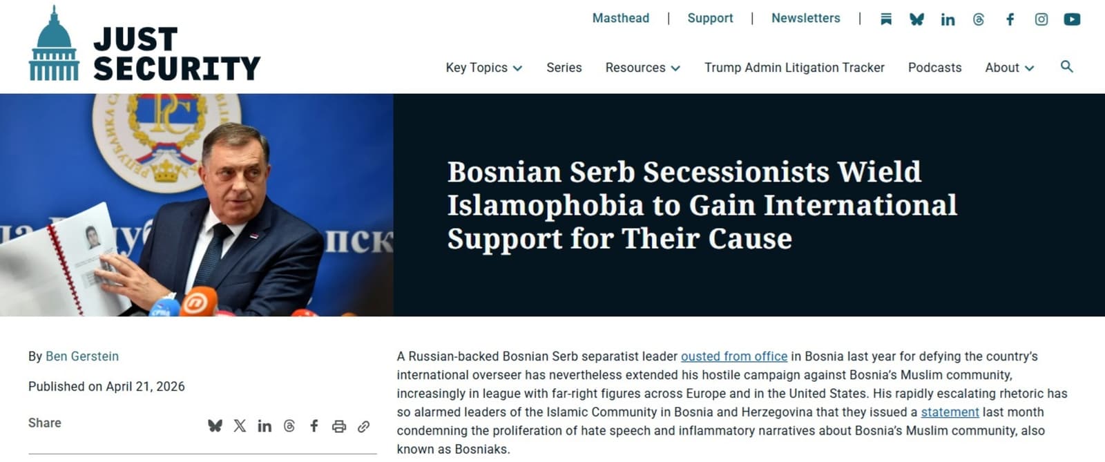 Bosanski srpski separatisti koriste islamofobiju kako bi stekli međunarodnu podršku za svoj cilj - slika 1